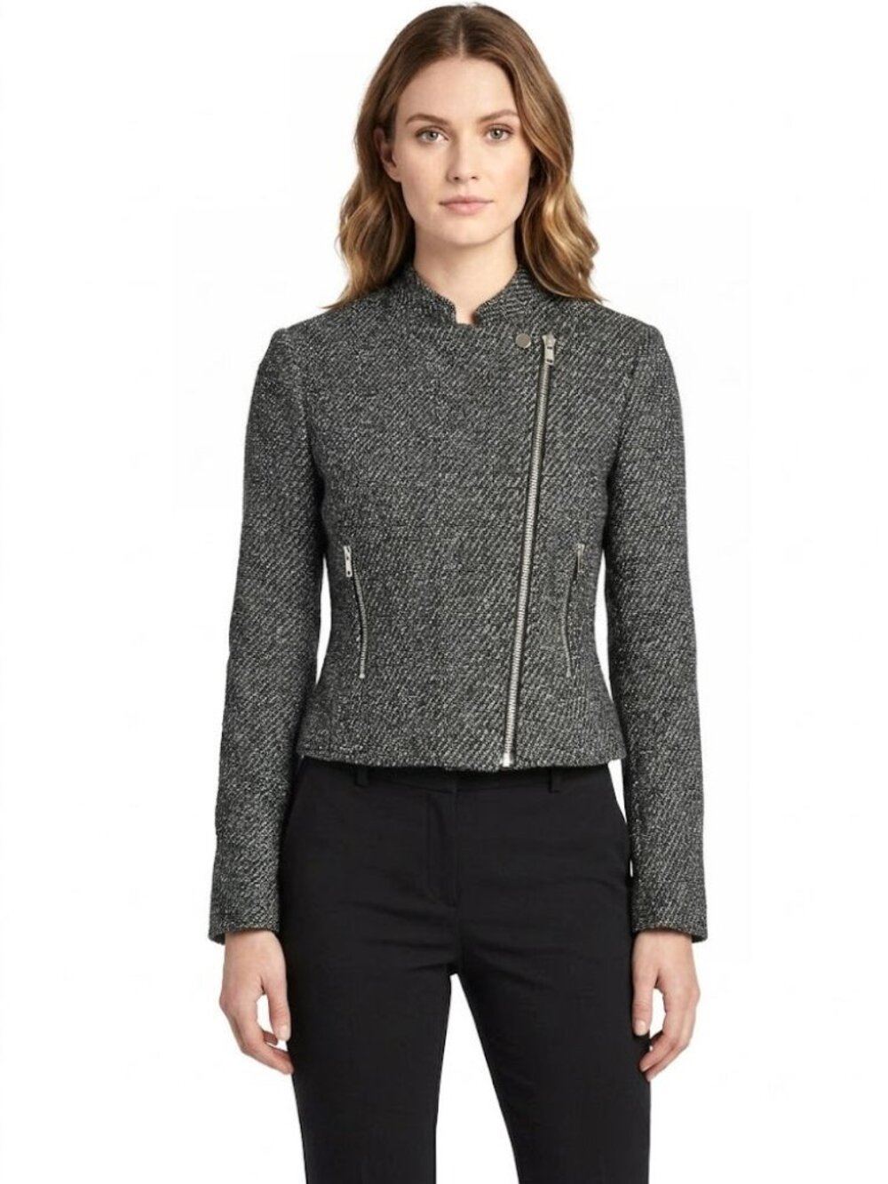 Theory Kinde Women's Tweed Zip-Front Jacket, Black Size 4 Pre-owned
